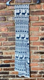 Forever 21 Tan Navy Blue Reindeer Knit Winter Holiday Rectangle Scarf Women's