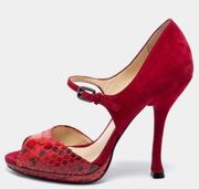 ALEXANDRE Birman Suede And Python Leather Ankle Strap Sandals Size 10