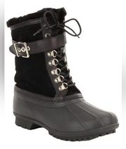 NWOT Antonio Melani Lawsys fur lined buckle black side zip duck boot