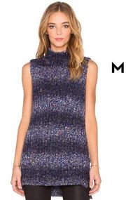 Milly Small Ombré Wool Sweater Tunic Top Blue Tweed Alpaca Sleeveless Mock Neck