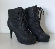 lace up high heeled combat style boots