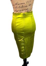 Sz 0 Bebe Lime Green Pencil Midi Skirt with Button up Back Slit