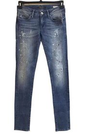 Mavi Jeans Womens Blue Serena Low Rise Super Skinny Paint Distressed 27 x 33 NWT