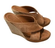 Tory Burch Brown Suede Criss Cross Wedge Platform Slide Sandals 9 (2733)