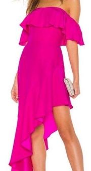 Amanda Uprichard hot pink silk off shoulder high low flutter dress size small