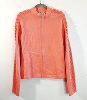 St John Sport by Marie Gray Cardigan Coral Zip Up Jacket w/ Sleeve Details M EUC