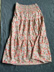 Universal Thread Pink Green Floral Skirt Smocked Waist 100% Cotton Size S