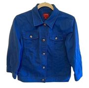 Chaps 100% Cotton Royal Blue Button Front 3/4 Sleeve Jean Jacket Pockets Size M