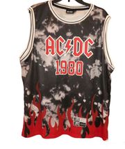 AC/DC Hells bells Fire Flames Tie Dye Jersey Tank Top Red Black XL