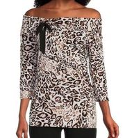 NEW NWT SLIM FACTOR INVESTMENTS Cream Beige Cheetah Leopard Off the Shoulder Top