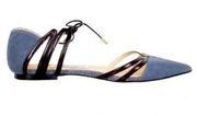 Jimmy Choo Blue Canvas & Black Leather D’Orsay Loafers/Sandals VGUC Size 8(38.5)