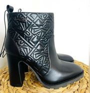 Karl Lagerfeld Paris Boots Petria Logo Quilted Square Toe Black Heeled Ankle