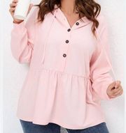 SHEIN Curve Pink Waffle Knit Peplum Hooded Top