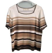 Norton McNaughton Womens Brown Striped T-Shirt Sweater Size Small