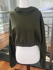 French Terry Crop Hoodie In Olive Green