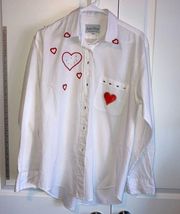 LAS OLAS MEDIUM WHITE HEART DIAMOND BUTTON UP SHIRT