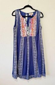 Philosophy Womens Dress Size S Blue Embroidered Boho Peasant Colorful Midi Aztec