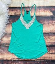 Rue 21 Teal Lace Trim V Neck Tank top