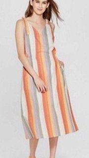 Mossimo Rainbow Striped Ribbon Strap Midi Dress with Pockets, Size Large