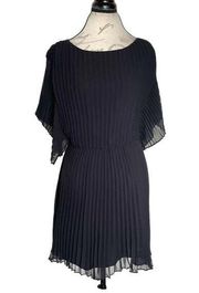 Womens Dress Size Medium Black Mini Pleated Accordion Flutter Sleeves