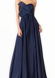 JS Collections Navy Strapless Bow Long Dress Gown