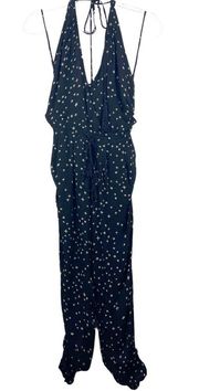 INDAH Revolve Paz Printed Jumpsuit in Star Print Black Halter Silk X-Small XS