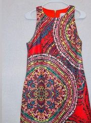 Nicole Miller Multicolor Printed Pom Pom Hem Sleeveless Shift Dress size 4
