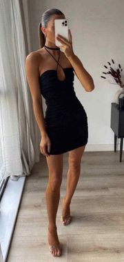 XS  Halter Neck Mini Black Dress
