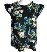 Crescent & Willough Floral High Neck Frilly Blouse