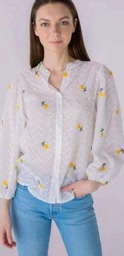 Solitaire Daisy Print Eyelet Button Down Blouse White