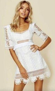 For Love & Lemons Amandine Embroidered Mini Dress Ivory Womens Size Small