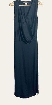 Diane von Furstenberg Solid Black Stretch Silk Faux Wrap Maxi Dress Size 2