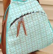 Brown with Turquoise Daisy Cow Fur Leather custom convertible Sling pack purse