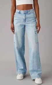 Super High Waisted Cargo Baggy Wide Leg Jean Size 4 Stretch