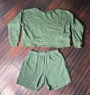 Slouchy sweater and cotton shorts set Los Angeles Apparel loungewear gym hiking