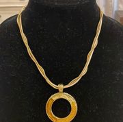 Laura Ashley Gold Tone Circle Pendant Statement Necklace