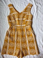 Skies are Blue Eyelet Embroidered Mustard Yellow & White Romper/Jumpsuit XS