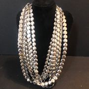 C1946 multi strand flat metal circular chain statement necklace