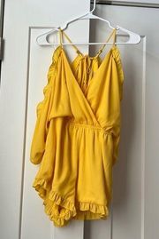 GB Yellow Romper with Open Back Tassels and Ruffles