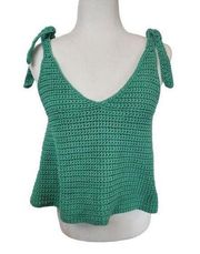 Handmade Kelly Green Crochet Tie Shoulder V-Neck Sleeveless Flutter Crop Top
