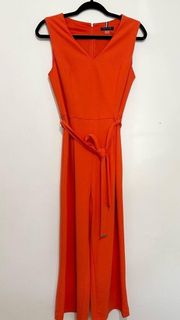 Tommy Hilfiger Cropped Jumpsuit orange sleeveless belted size 6