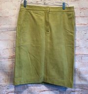 MaxMara lime green leather pencil skirt 4 silk lining Max Mara pockets straight