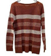 Market & Spruce Tawnee Cotton Blend Rust & White Stripe Waffle Sweater Sz L NEW