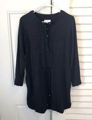 Lou & Grey Black Shirt Dress Front Button, Long Sleeve