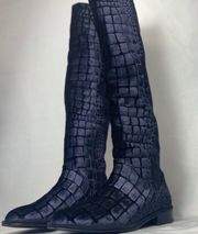 OTK Velvet Croc Print Boots - 38.5