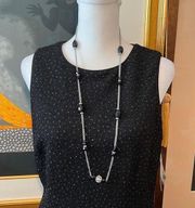 Chaps Double chain silver & black beaded necklace EUC