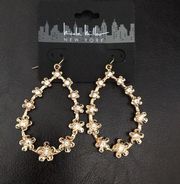 New Nicole Miller Gold Flower Hoops w Center Cryst