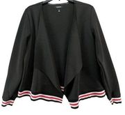 Torrid Womens Open Front Varsity Scuba Open Jacket US L 0 Black Draped Stretch