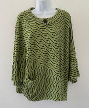 Habitat Top Womens Small Green Loose Flowy Art To Wear Lagenlook Artsy Blouse