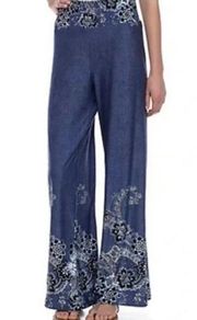 Melissa Paige Wide Leg Palazzo Pants Blue Paisley Boho Size Medium